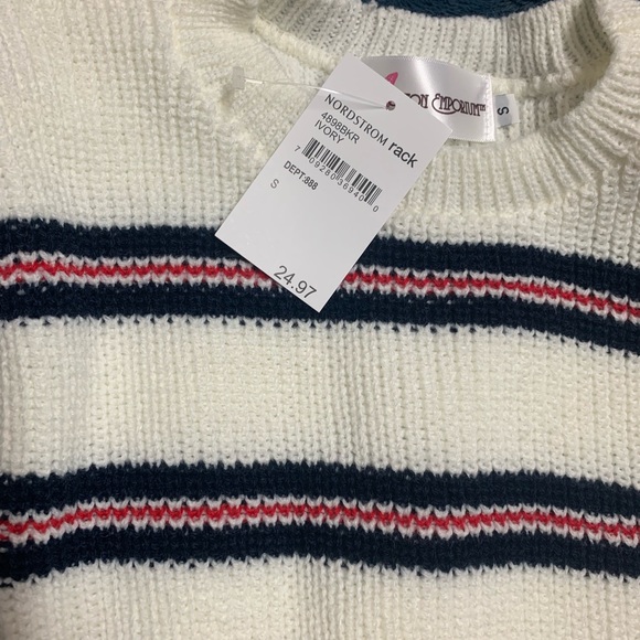 Nordstrom Stripe Side Slit PO Ivory Sweater - Picture 2 of 3